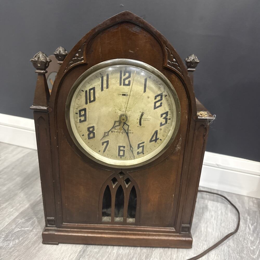 Antique New Haven Westinghouse Cloister Chime Mantle Clock 14” Untested *
